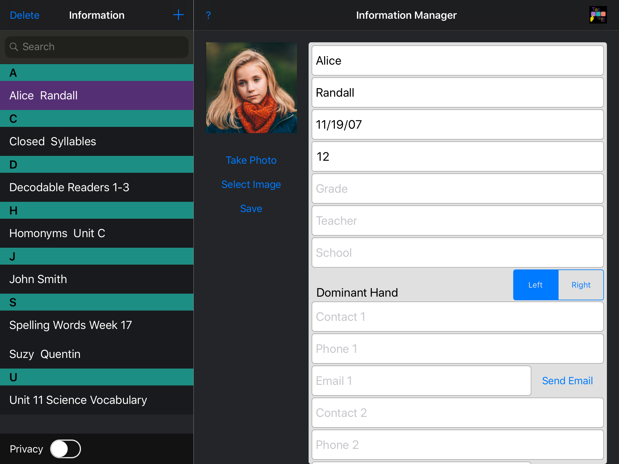 TacTiles App Information Manager